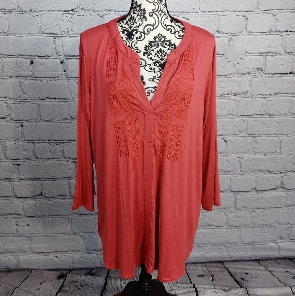 Cable & Gauge women's long tab sleeve stretch knit popover plus size 1x top b19